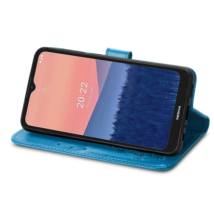 For Nokia C21 Four-leaf Clasp Embossed Buckle Leather Phone Case