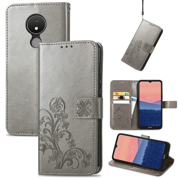 For Nokia C21 Four-leaf Clasp Embossed Buckle Leather Phone Case