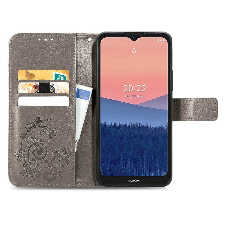 For Nokia C21 Four-leaf Clasp Embossed Buckle Leather Phone Case