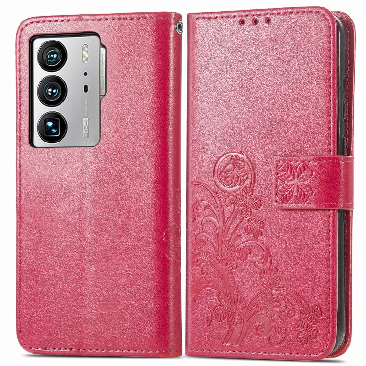 For ZTE Axon 40 Ultra Four-leaf Clasp Embossed Buckle Leather Phone Case