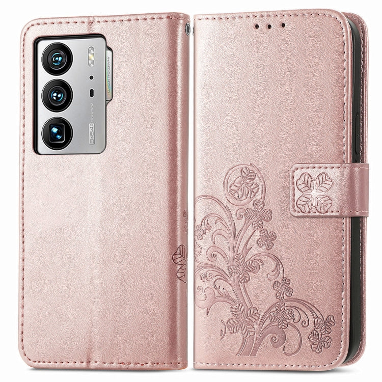 For ZTE Axon 40 Ultra Four-leaf Clasp Embossed Buckle Leather Phone Case