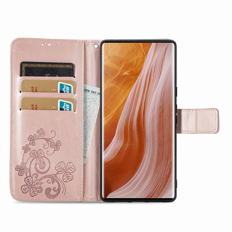 For ZTE Axon 40 Ultra Four-leaf Clasp Embossed Buckle Leather Phone Case