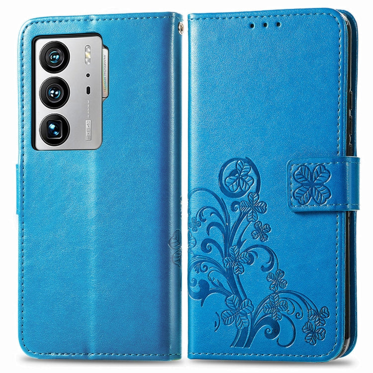 For ZTE Axon 40 Ultra Four-leaf Clasp Embossed Buckle Leather Phone Case