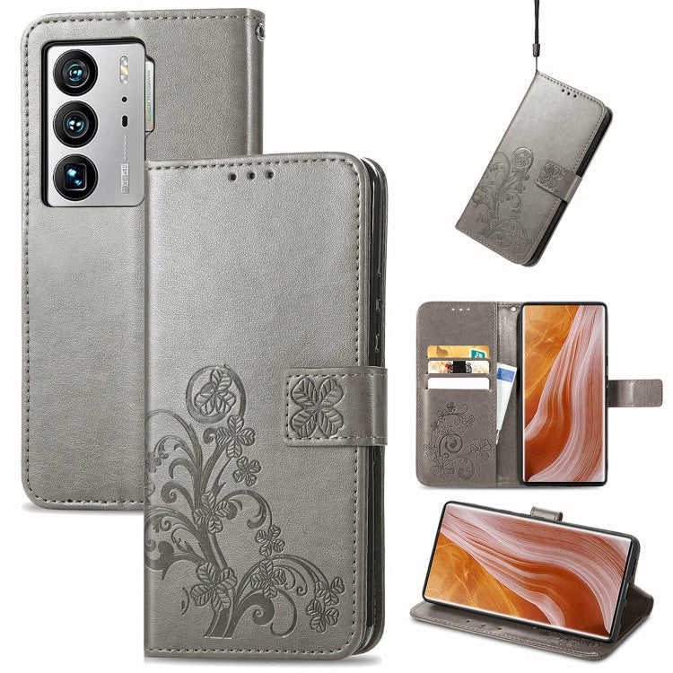 For ZTE Axon 40 Ultra Four-leaf Clasp Embossed Buckle Leather Phone Case