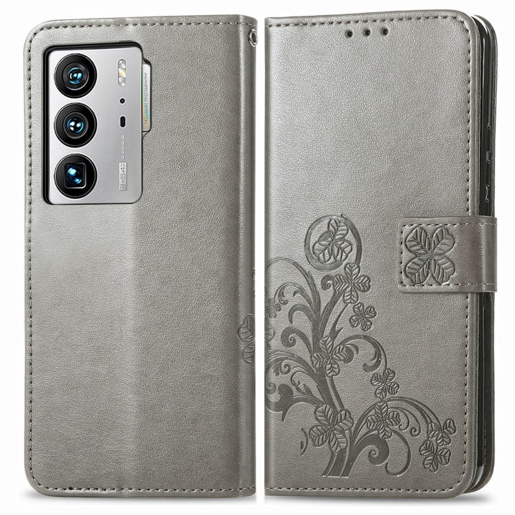 For ZTE Axon 40 Ultra Four-leaf Clasp Embossed Buckle Leather Phone Case
