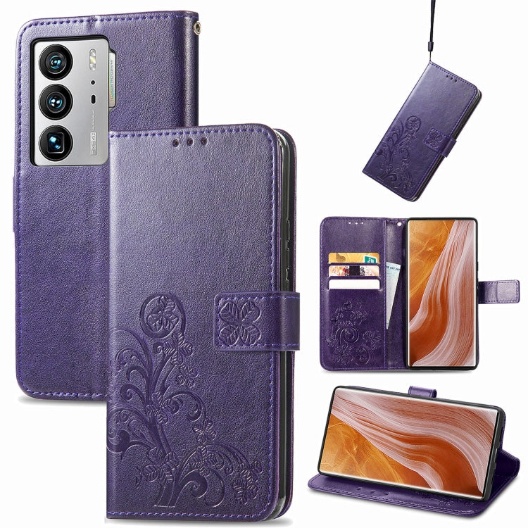 For ZTE Axon 40 Ultra Four-leaf Clasp Embossed Buckle Leather Phone Case