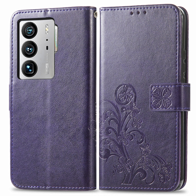 For ZTE Axon 40 Ultra Four-leaf Clasp Embossed Buckle Leather Phone Case