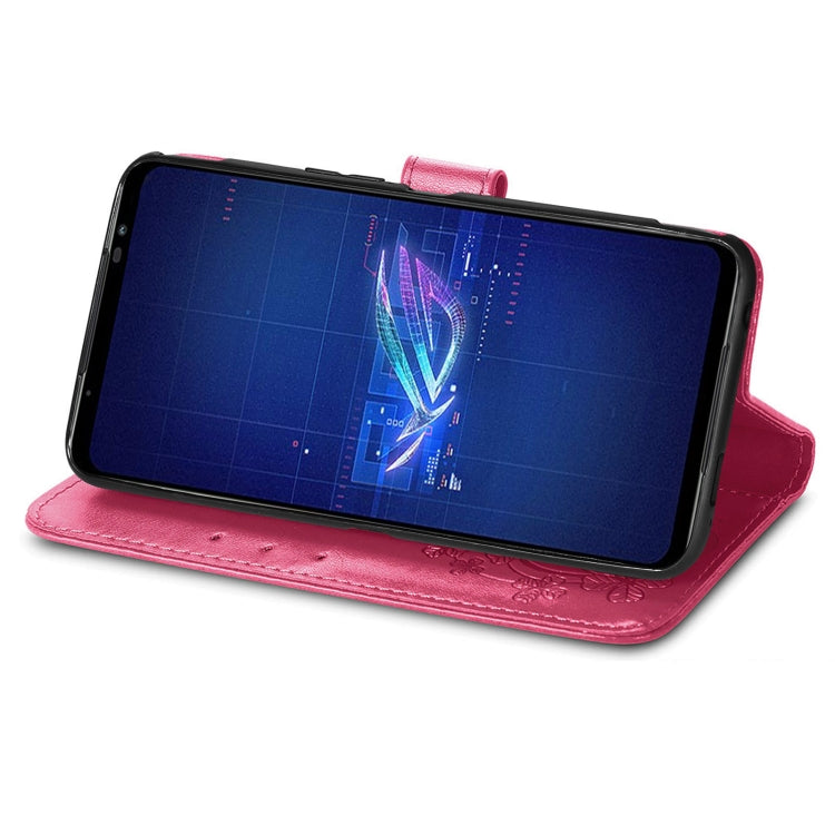 For Asus ROG Phone 6 Four-leaf Clasp Embossed Buckle Leather Phone Case