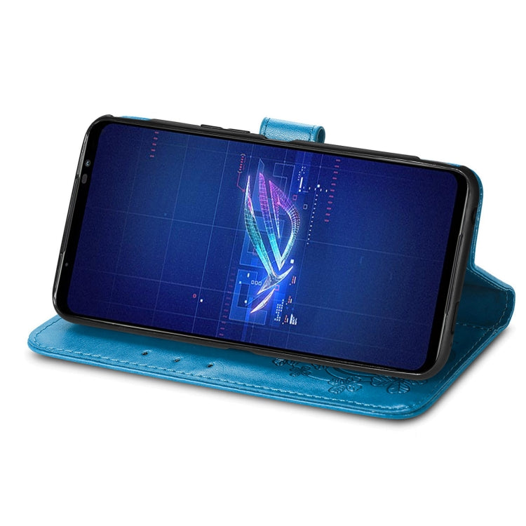 For Asus ROG Phone 6 Four-leaf Clasp Embossed Buckle Leather Phone Case