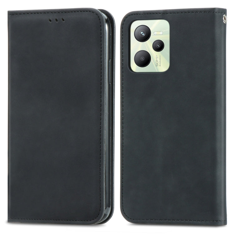 For Realme C35 Retro Skin Feel Magnetic Leather Phone Case