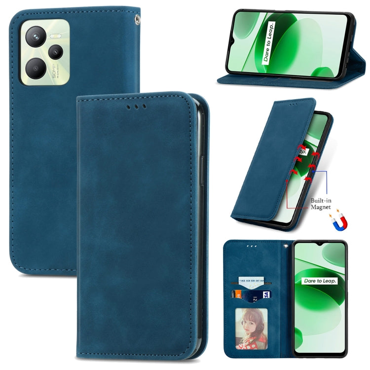 For Realme C35 Retro Skin Feel Magnetic Leather Phone Case