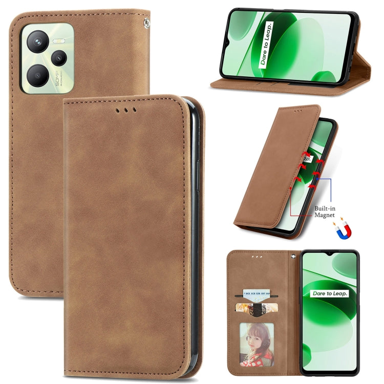 For Realme C35 Retro Skin Feel Magnetic Leather Phone Case