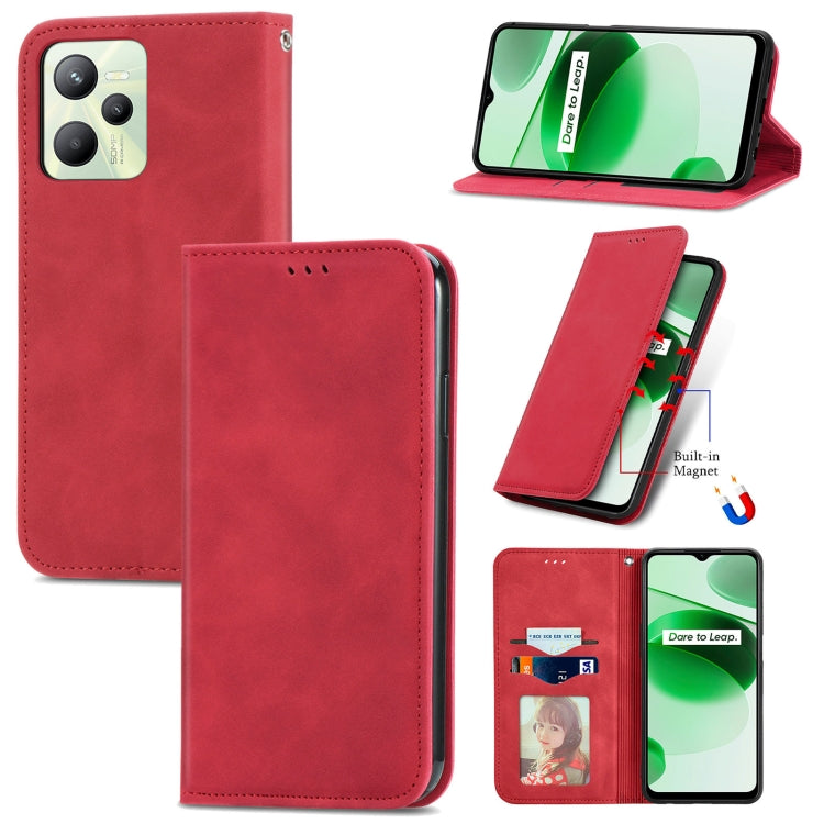 For Realme C35 Retro Skin Feel Magnetic Leather Phone Case