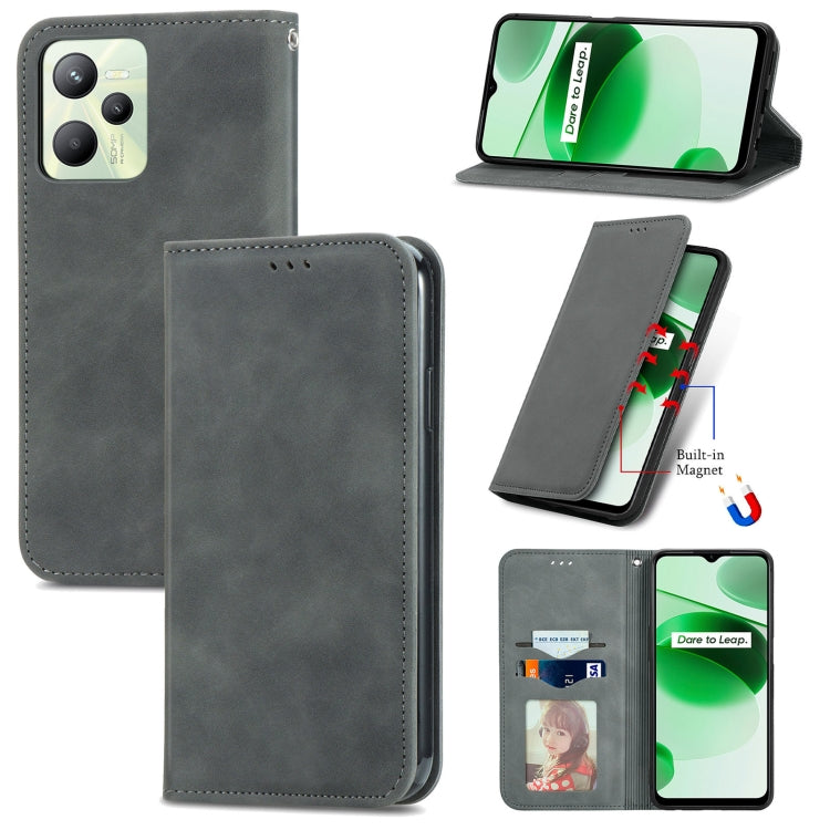 For Realme C35 Retro Skin Feel Magnetic Leather Phone Case