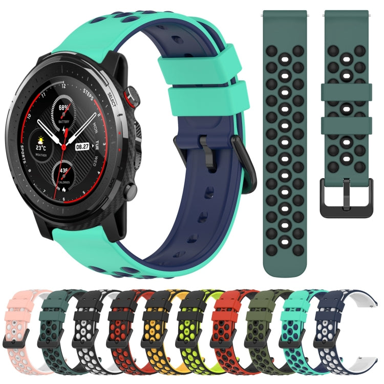 For Amazfit 3 22mm Two-Color Porous Silicone Watch Band