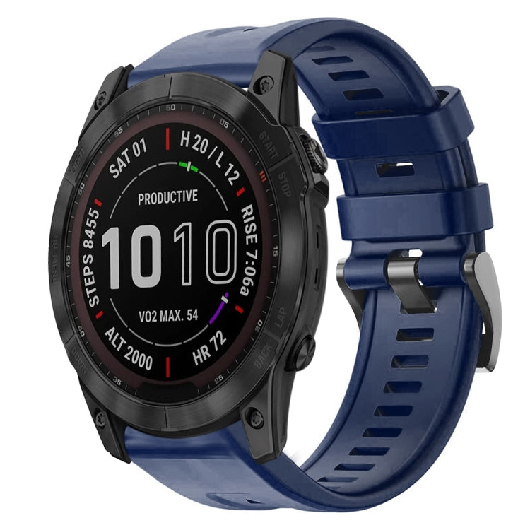 For Garmin Fenix 7X Metal Buckle Solid Color Silicone Watch Band