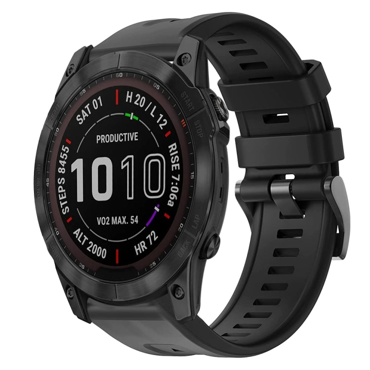 For Garmin Fenix 7X Metal Buckle Solid Color Silicone Watch Band