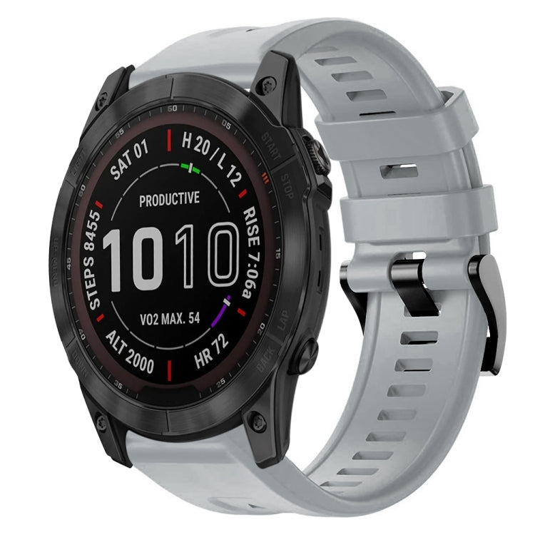 For Garmin Fenix 7X Metal Buckle Solid Color Silicone Watch Band