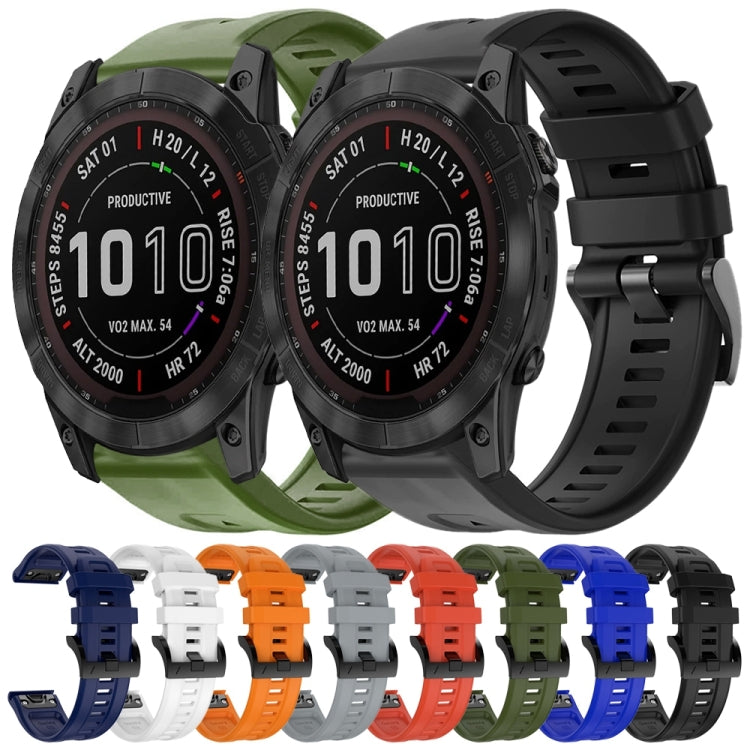 For Garmin Fenix 7X Metal Buckle Solid Color Silicone Watch Band