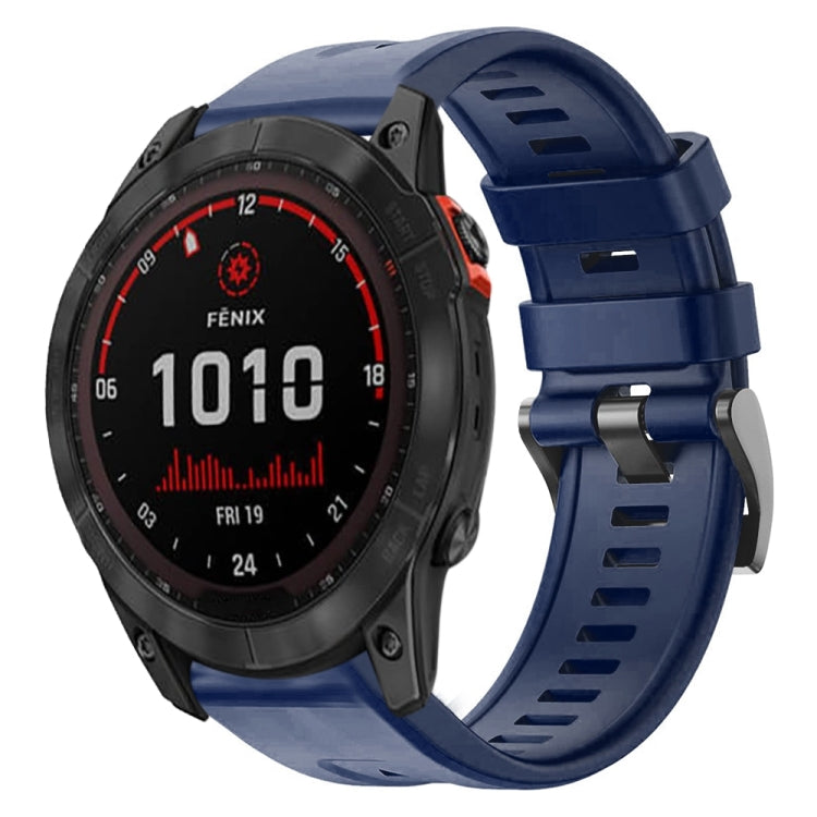 For Garmin Fenix 7X Solar Metal Buckle Solid Color Silicone Watch Band