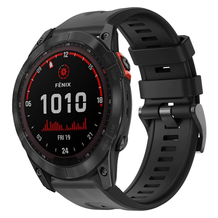 For Garmin Fenix 7X Solar Metal Buckle Solid Color Silicone Watch Band