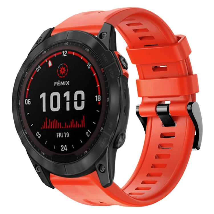 For Garmin Fenix 7X Solar Metal Buckle Solid Color Silicone Watch Band