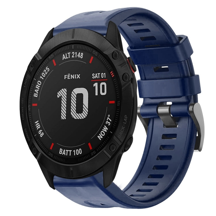 For Garmin Fenix 6X Metal Buckle Solid Color Silicone Watch Band