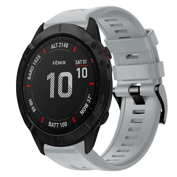For Garmin Fenix 6X Metal Buckle Solid Color Silicone Watch Band