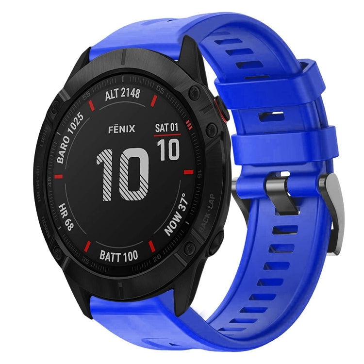 For Garmin Fenix 6X Metal Buckle Solid Color Silicone Watch Band