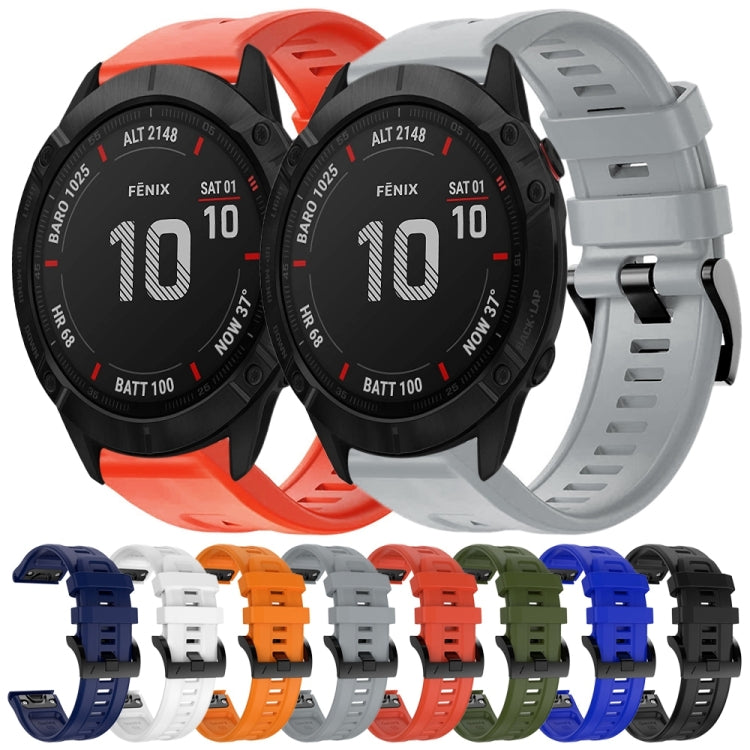 For Garmin Fenix 6X Metal Buckle Solid Color Silicone Watch Band