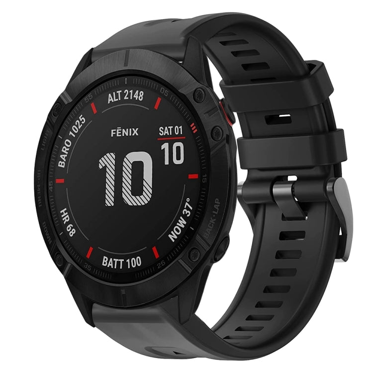 For Garmin Fenix 6X Pro Metal Buckle Solid Color Silicone Watch Band
