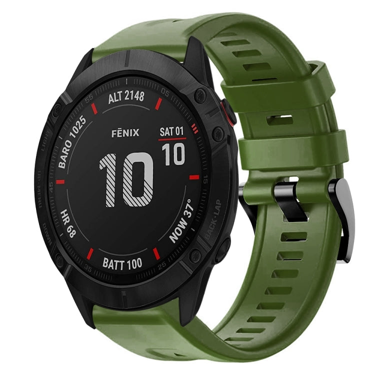 For Garmin Fenix 6X Pro Metal Buckle Solid Color Silicone Watch Band