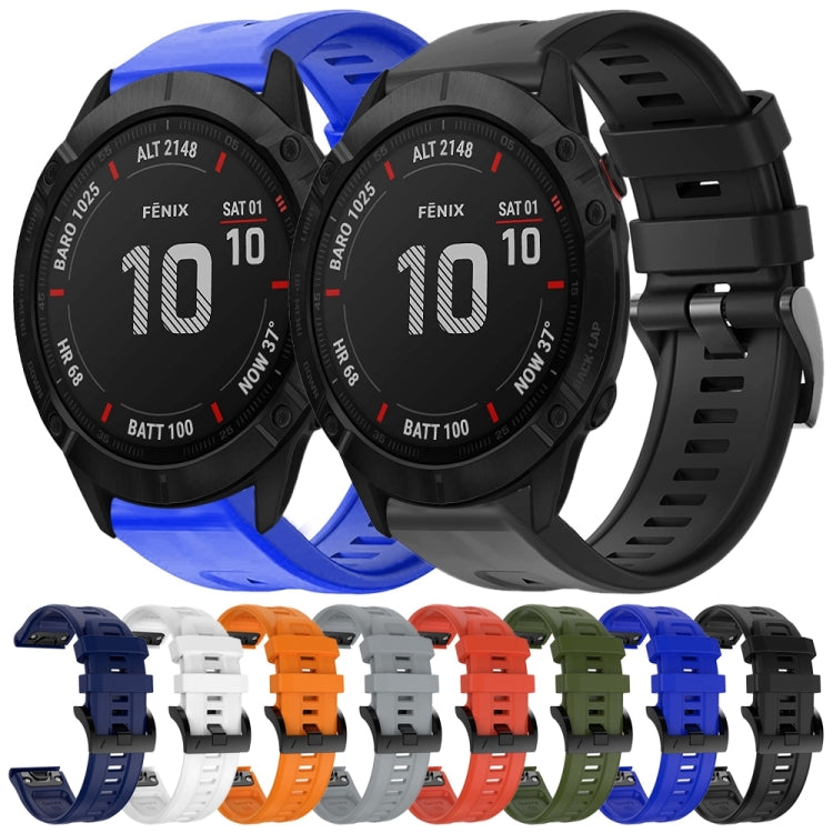 For Garmin Fenix 6X Sapphire Metal Buckle Solid Color Silicone Watch Band