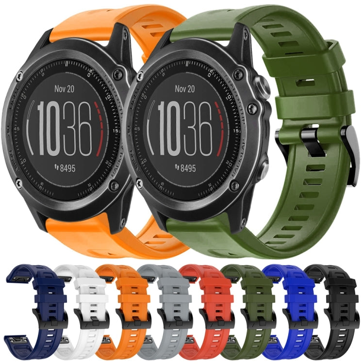 For Garmin Fenix 3 HR Metal Buckle Solid Color Silicone Watch Band