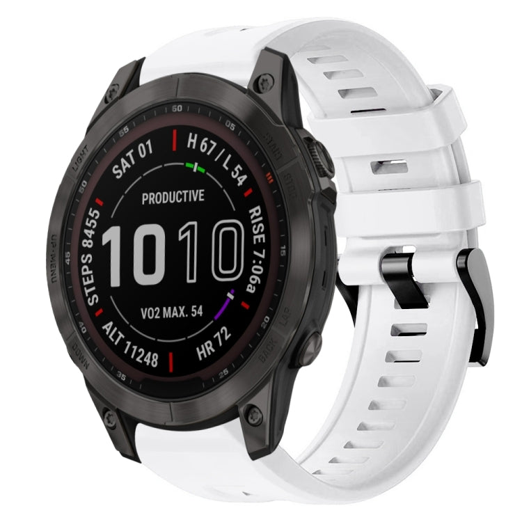For Garmin Fenix 7 Metal Buckle Solid Color Silicone Watch Band