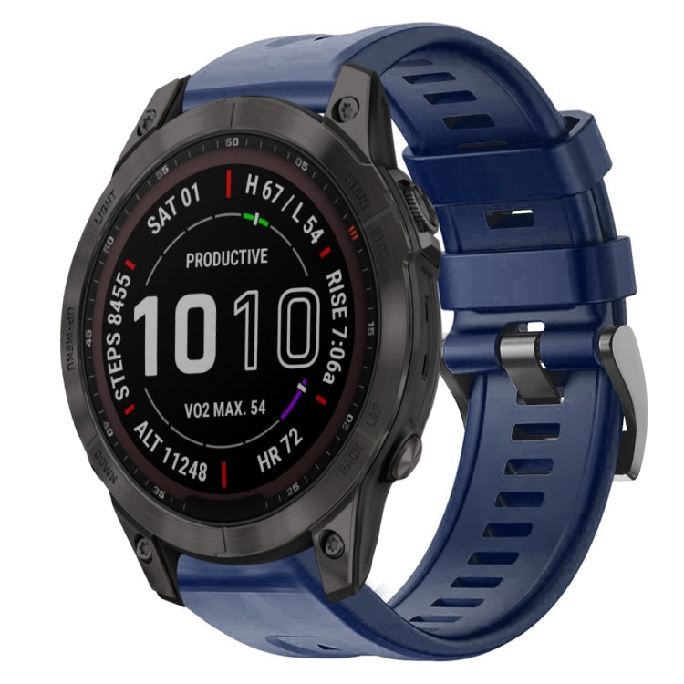 For Garmin Fenix 7 Metal Buckle Solid Color Silicone Watch Band