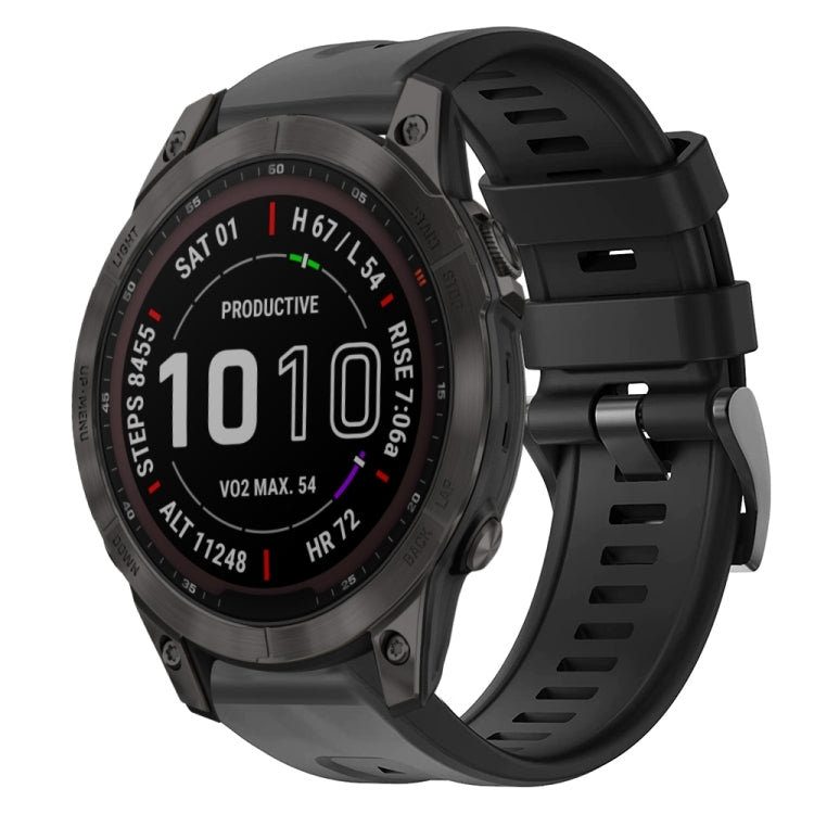 For Garmin Fenix 7 Metal Buckle Solid Color Silicone Watch Band
