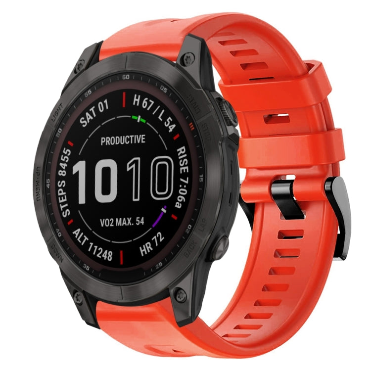 For Garmin Fenix 7 Metal Buckle Solid Color Silicone Watch Band