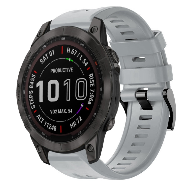 For Garmin Fenix 7 Metal Buckle Solid Color Silicone Watch Band