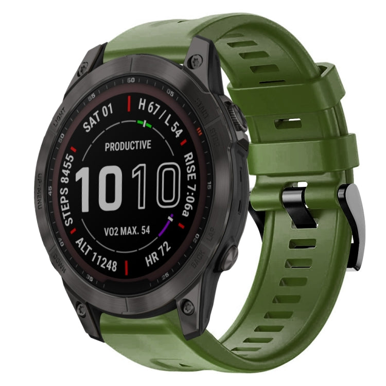 For Garmin Fenix 7 Metal Buckle Solid Color Silicone Watch Band