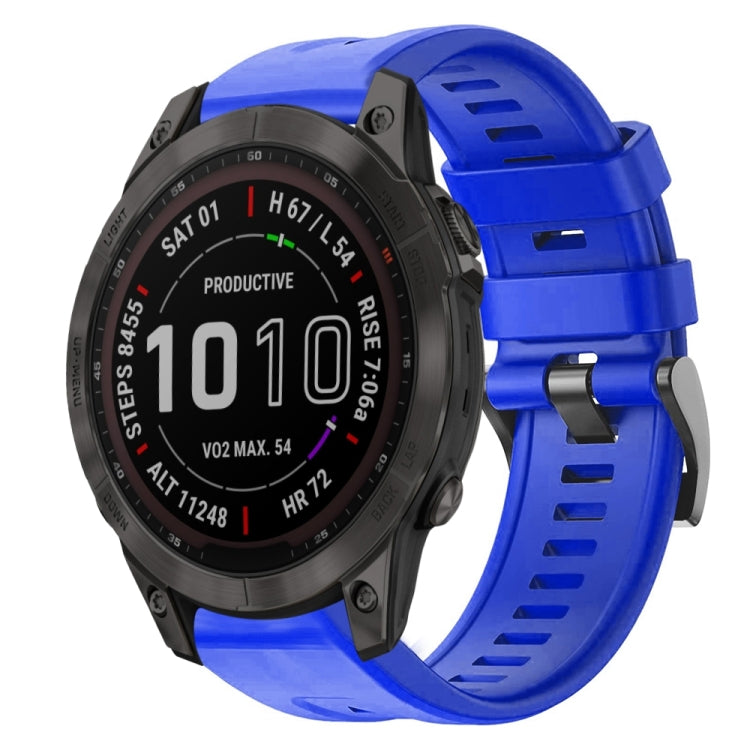 For Garmin Fenix 7 Metal Buckle Solid Color Silicone Watch Band