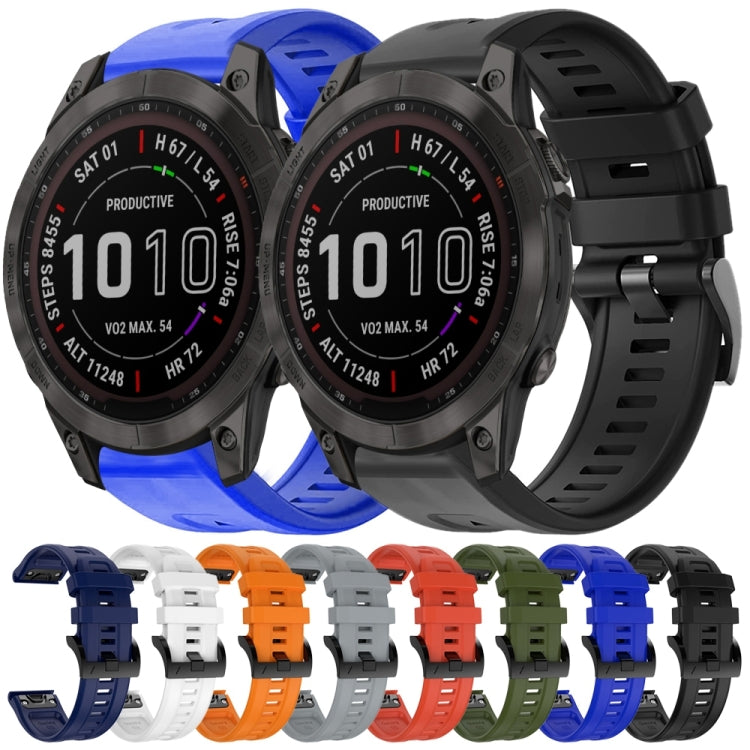 For Garmin Fenix 7 Metal Buckle Solid Color Silicone Watch Band