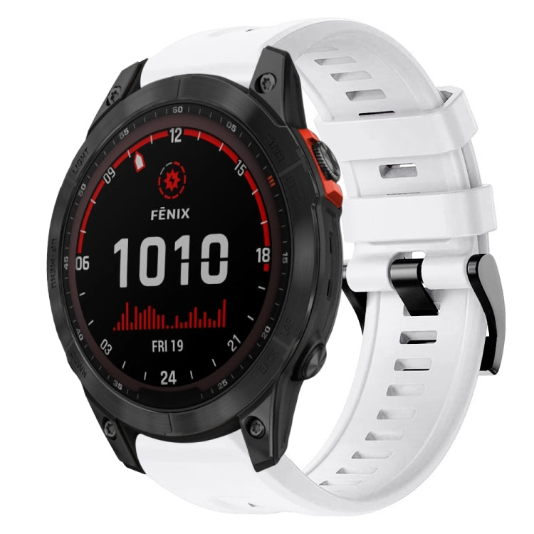 For Garmin Fenix 7 Solar Metal Buckle Solid Color Silicone Watch Band