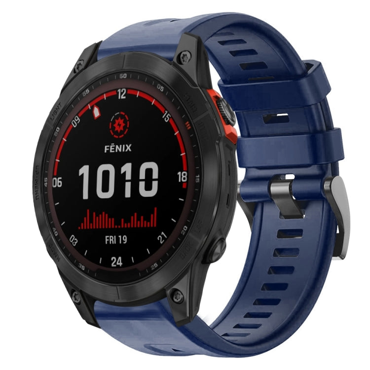 For Garmin Fenix 7 Solar Metal Buckle Solid Color Silicone Watch Band