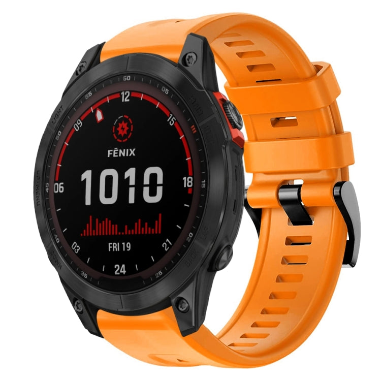 For Garmin Fenix 7 Solar Metal Buckle Solid Color Silicone Watch Band