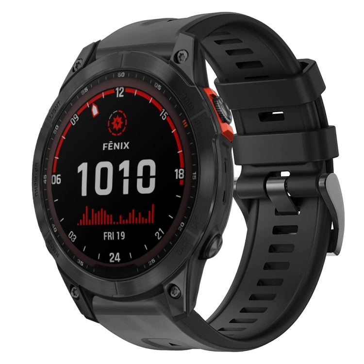 For Garmin Fenix 7 Solar Metal Buckle Solid Color Silicone Watch Band