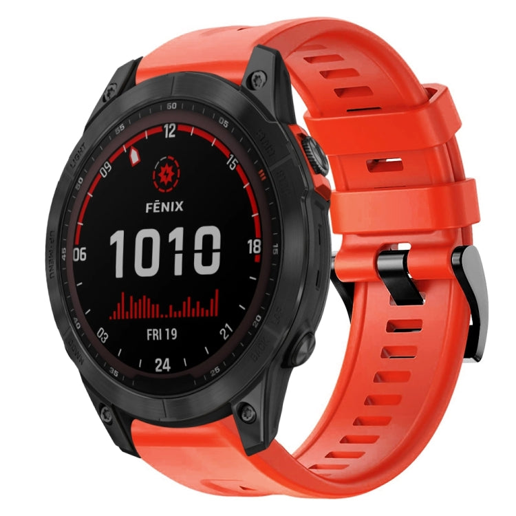 For Garmin Fenix 7 Solar Metal Buckle Solid Color Silicone Watch Band