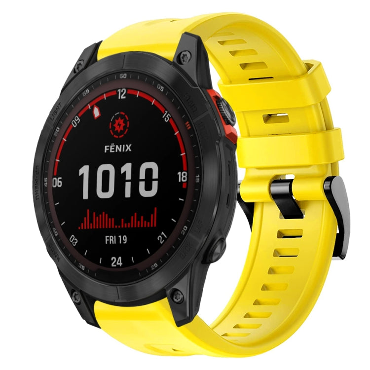 For Garmin Fenix 7 Solar Metal Buckle Solid Color Silicone Watch Band