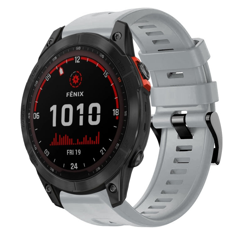 For Garmin Fenix 7 Solar Metal Buckle Solid Color Silicone Watch Band