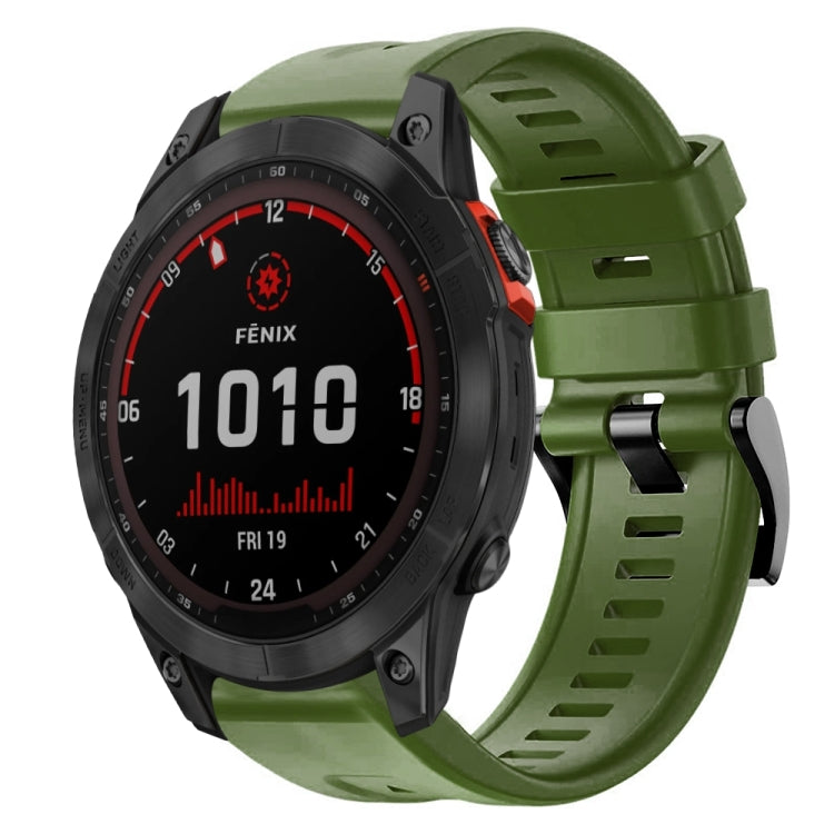 For Garmin Fenix 7 Solar Metal Buckle Solid Color Silicone Watch Band